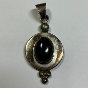 Vintage Sterling Silver CII Black Onyx Pendant. 2 inches long